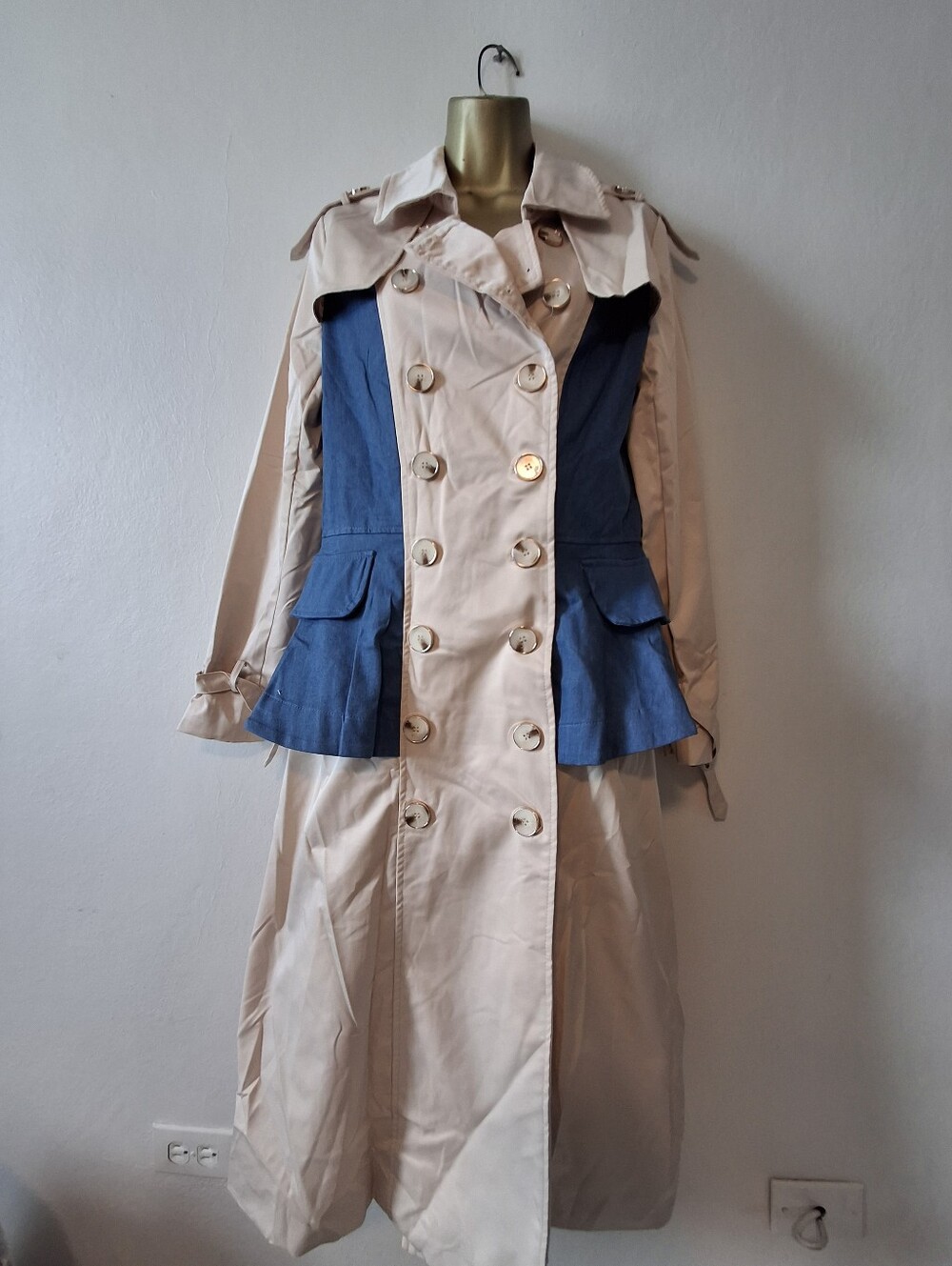Jump Beige Trench Coat with Blue Side Panels